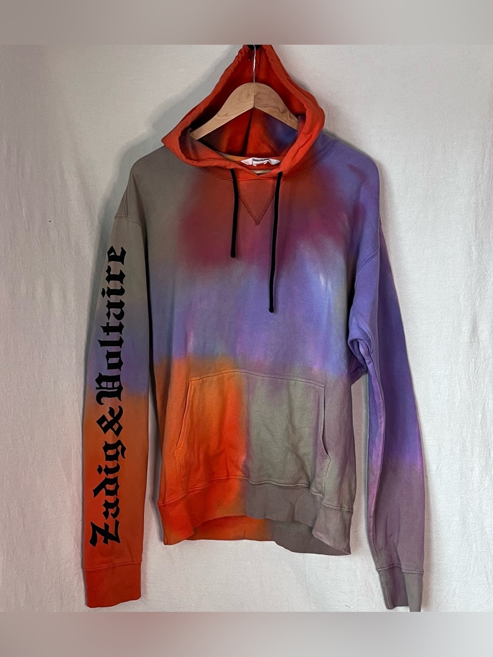 Zadig & Voltaire Spencer Multicolor Tie Dye Gothic Logo Sleeve Hoodie Size M